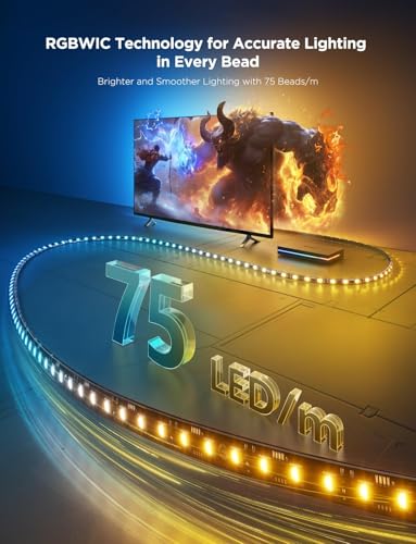 Govee HDMI 2.1 Sync Box Kit 2, AI Sync Box with TV Backlight,Supports 8K@60Hz, 4K@144Hz, VRR and ALLM, Works with Matter, RGBIC LED Strip for 55-65 inch TVs, 75 LEDs/m