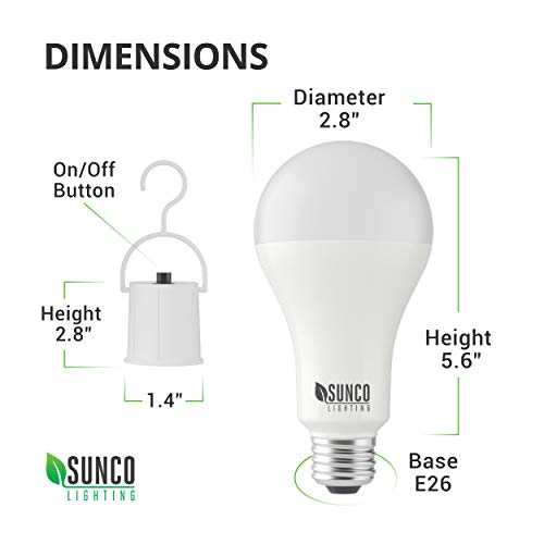 Sunco Lighting 6 Pack Rechargeable Emergency Bulb, A21, 11W, 4000K Cool White, E26, Battery Powered LED Bulb, 2 Hours Backup, Portable Camping Light - UL