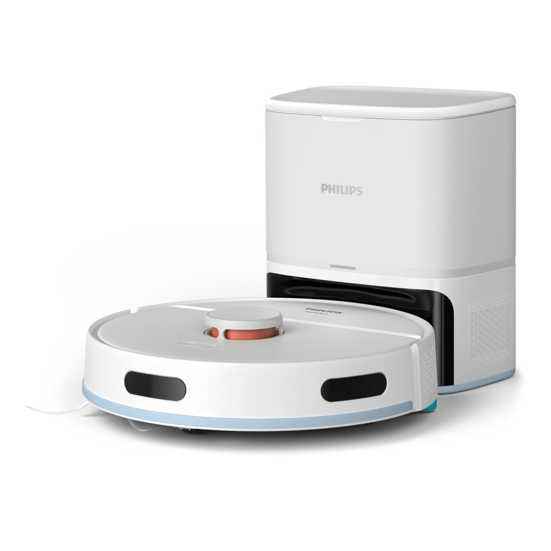 Philips Homerun Serie 2000: 2-in-1 Saug- und Wischroboter, 130 Minuten Laufzeit, Lasernavigation, Teppichboost, Absaugstation, App-gesteuert, Arktikweiß (XU2100/20)