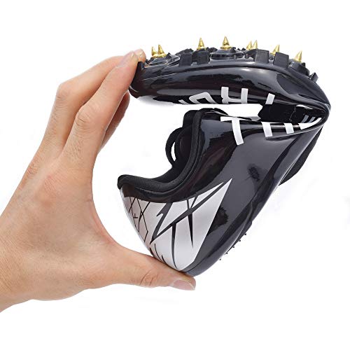 THESTRON Track Shoes Spikes Mens Womens Distance Running Sneakers Athletic Sprinting Track and Field Racing Shoes with Spikes Boys Girls … Black