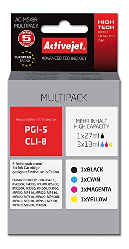 ActiveJet AC-M5/8R remanufactured Tinte Multipack 4-Pack Canon PGI-5 CLI-8 black cyan magenta yellow Pixma IP3300 IP3500 IP42