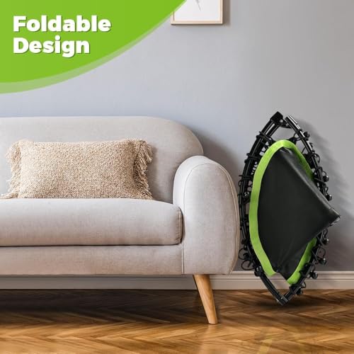 ONETWOFIT Trampolín Plegable para Adultos 101/107/114cm, Mini trampolín de Fitness, con Mango de Espuma Ajustable, elásticos, Ejercicio silencioso para Interior Personal