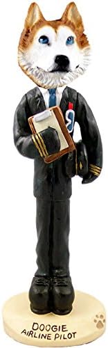 Husky Red &amp; White w/Blue Eyes Airline Pilot Doogie Collectable Figurine