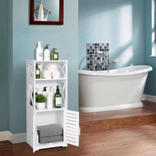 Tiasott Bathroom Floor Storage Cabinet,Bathroom Storage Furniture Home Organizer Shelf Rack Waterproof Bathroom Cabinet,Free Standing Cabinet with Shelf,Corner Cabinet,30 x 22 x 75cm,White.