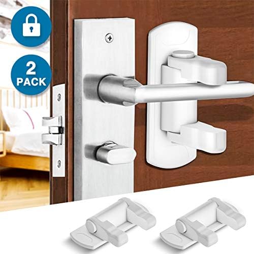 Door Lever Locks, WeGuard 2Pack Child Proof Door Handle Locks 3M Adhensive Baby/Pet Safety Locks Latches (White)