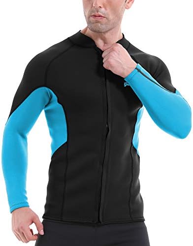 GoldFin Menโs Wetsuit Top Jacket, 2mm Neoprene Jacket Long Sleeve Front Zip Wetsuit Shirt for Diving Surfing Snorkeling Rafting Swimming,SW021