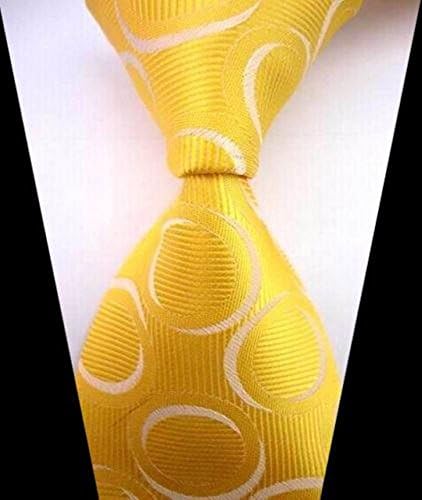 Ramakini - Yellow&amp;White Polka Dot JACQUARD WOVEN 100% Silk Men's Tie Necktie