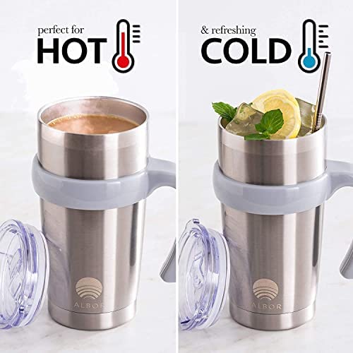 ALBOR Stainless Steel Insulated Drinking_Cup with Lid, Straw and Handle For Travel with 2 Lids