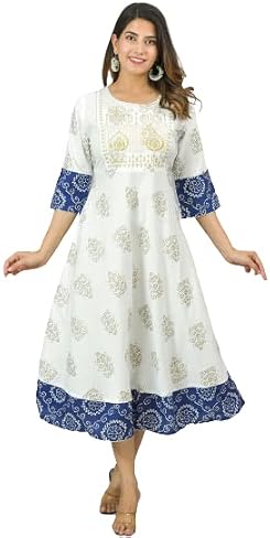 KALAVISHA Women's Rayon Embellished Work Anarkali Kurti (Printed
