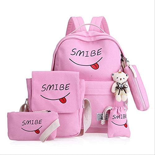 QINGT Backpack 6Pcs/Set Animal Print Backpack Women Canvas School Bags for Teenagers Student School Bags Kids Backpack Girls Pink
