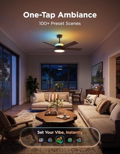 Govee Ceiling Fan with Lights, RGBIC Smart 52'' Low Profile Ceiling Fan with Lights and Remote, Reversible DC Motor, Dimmable, 2800lm, Ceiling Fan for Bedroom, Living Room, Black