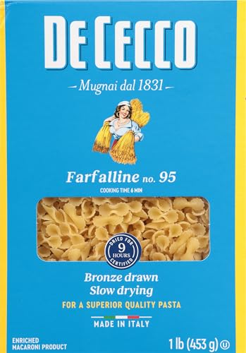 DE CECCO PASTA NO.95 MADE IN ITALY HIGH IN PROTEING & IRON BRONZE DIE, FARFALLINE, 80 OZ, PACK OF 5