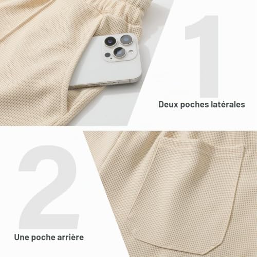 Homme Short Gaufre Décontracté Bermuda Pantalon Court avec Poches