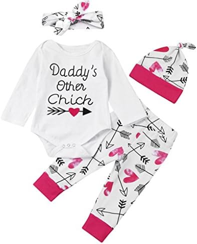 0-18 Months Baby Girl Clothes Romper Pants Hat Headband Outfits Set Winter Autumn (3-6 months, Pink)