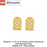 Lego Parts: Window 1 x 2 x 2 2/3 Pane Lattice Diamond with Rounded Top (PACK of 2 - Pearl Gold)