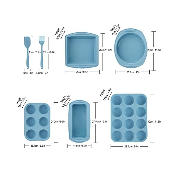 Aschef-5-Pieces-Silicone-Nonstick-Baking-Pan-Bakeware-Mold-Tray-Tools-Set-BPA-Free-Food-Grade-for-Muffin-Bread-Loaf-Cake-Pan-Sheet-Set-Blue Economical 7in1 Nonstick Silicone Baking Cake Pan Tin Tray Sheet Mould Set for Oven, BPA Free Heat Resistant Bakeware…