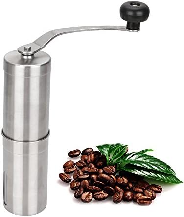 Manual Coffee Grinder Conical Ceramic Burr Mill Hand Crank Coffee Machine for Home Office Traveling Camping Stainless Steel Portable Personal Coffee Grinding Machine with Adjustable Coarseness Screw