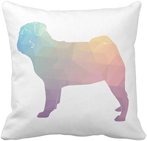 Pug Pastel Colored Geometric Pattern Silhouette Throw Pillow Case 18" * 18"