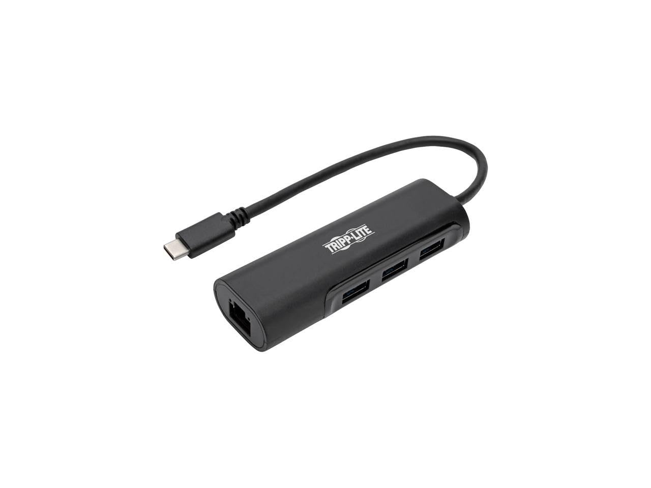 Tripp Lite 3-Port USB-C Hub with LAN Port, USB-C to 3x USB-A Ports and Gbe, USB 3.0, Black (U460-003-3A1GB)