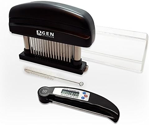 GenKitchen Meat Tenderizer And Cooking Thermometer Bundle: 48 Stainless Steel Blades For Quick And Easy Results, Strong Metal Needles, For Juicy Chicken, Beef, Pork, Lamb, Steak And Fish