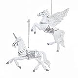 Kurt Adler Pegasus and Unicorn Christmas Ornaments 2 Assorted