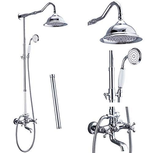 Aolemi Polish Chrome Shower Fixture Set with 12 Inch Extension Tube Hand Sprayer and Tub Spout