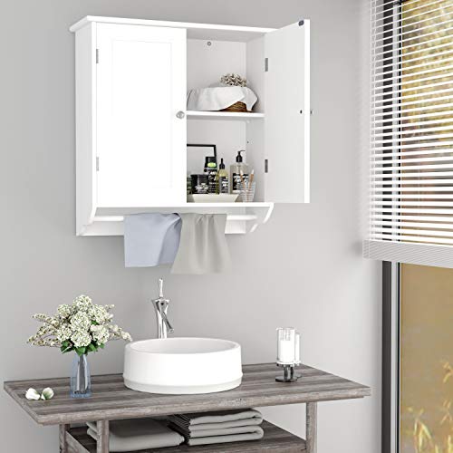 Homfa Bathroom Wall Cabinet Over The Toilet Space Saver Storage Cabinet Kitchen Medicine Cabinet Doule Door Cupboard With Adjustable Shelf And Towels Bar White Pricepulse