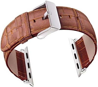 Apple Watch Band,Yogem Genuine Crocodile Pattern Leather Replacement Wrist Band Apple Watch 42mm (Brown)