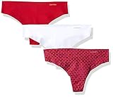 Calvin Klein Women's 3 Pack Invisibles Thong Panty, Frosted Geo Evocative Red/White/Regal Red, Large