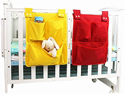 QGUOYU 2X Canvas Crib organizerMulti-Grid of Crib Storage Tidy Bag ，Clothing Diapers Toys Hanging Storage bagHome Wall Debris Multi-Pocket Hanging Bag