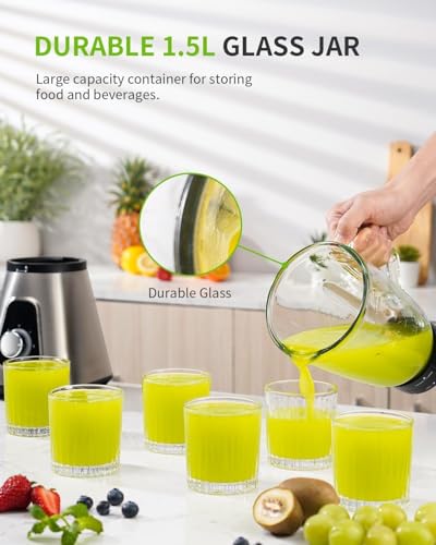 GDOR 1200W Smoothie Blender 2 in 1 Blender with 1.5L Glass Jug & 650ML Travel Cup 3 Speed Smoothie Maker Professional Glass Jug Blenders for Smoothies, Shakes, Frozen Drinks, Ice, Sauces, Silver