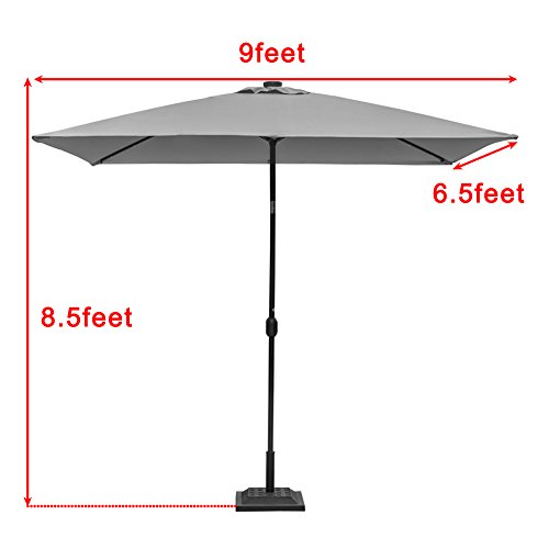 Sundale Outdoor Rectangular Solar Powered 26 Led Lighted Patio Umbrella Table Market Umbrella With Crank And Push Button Tilt For Garden Deck Backyard Pool 6 Alu Ribs 9 X 6 5 Feet Gray Buy