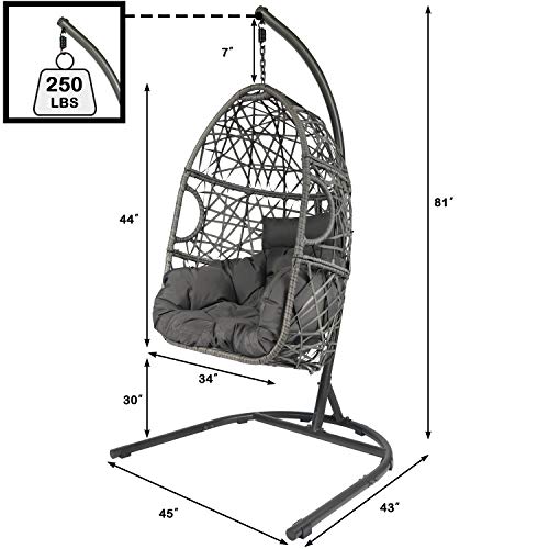 LAZZO Swing Egg Chair, Hanging Chair with Ctype Hammock Chair Stand Set, Indoor & Outdoor