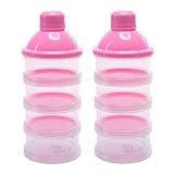 Leegoal(TM) 2 Pack Non-Spill Smart Stackable and Portable Storage System for Formula ,Baby Milk Powder Dispenser / Storage Snack Container BPA Free 4 Compartments,Pink