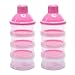 Leegoal(TM) 2 Pack Non-Spill Smart Stackable and Portable Storage System for Formula ,Baby Milk Powder Dispenser / Storage Snack Container BPA Free 4 Compartments,Pink