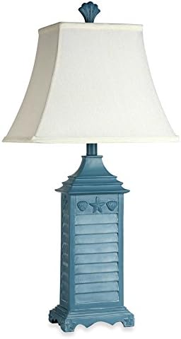 Coastal Shutter Table Lamp w/ Decorative Starfish &amp; Shell Motif (Blue)