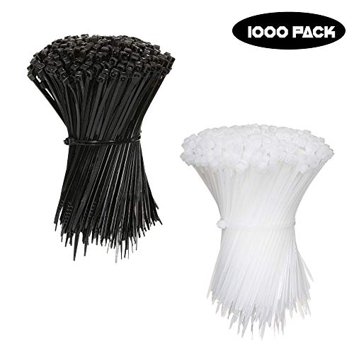 Nylon Zip Ties (BULK PACK OF 1000) 4 Inch Cable Ties in Black and White - 25lb Strength Tie Wraps - Perfect for Tying Cables, Wires, Organization, and So Much More!