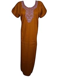 Women's Long Nightgown Embroidered Neck Caftan Dress L