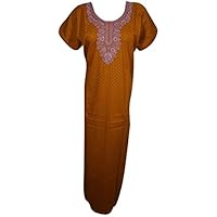 Mogul Interior Women's Long Nightgown Embroidered Neck Caftan Dress L