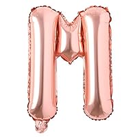 16" inch Single Rose Gold Alphabet Letter Number Balloons Aluminum Hanging Foil Film Balloon Wedding Birthday Party Decoration Banner Air Mylar Balloons (16 inch Rose Gold M)