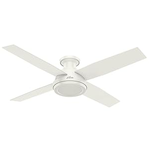 Hunter Indoor Low Profile Ceiling Fan, with remote control - Dempsey 52 inch, White, 59248