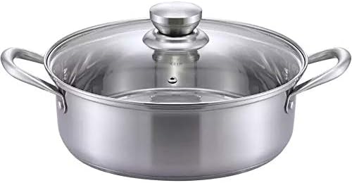 Stainless Steel Stock Pot Binaural Uncoated Composite Bottom Cooking Pot Hotel Commercial Induction Cooker Saucepan With Glass Lid-30cm