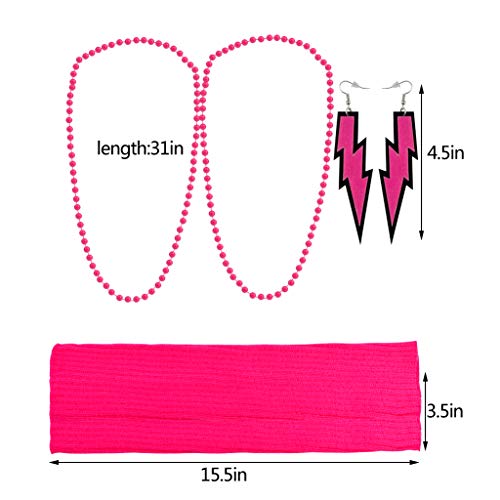 Yolyoo 80s Women's Costume Accessories Set Headband Earrings Fishnet Gloves Leg Warmers Necklace Bracelet for Women 80s Party Rose Red - Thumbnail 2