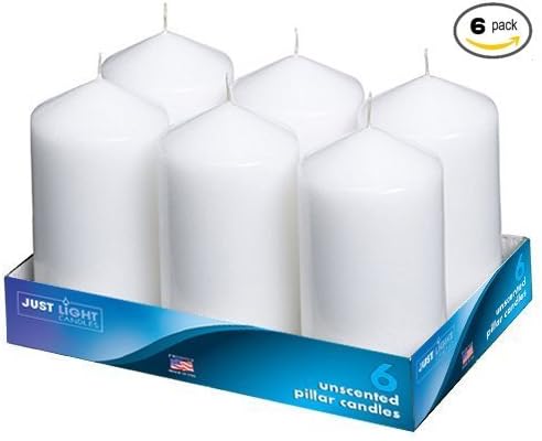 Just Light Candles Pack of 6, 3x6 Unscented Pillar Candles - Premium Quality Made in the U.S.A. - Ideal choice for Relaxation, Decoration, Restaurants, Weddings, Dinner Parties (White)