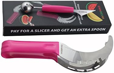 EMMDEE41-watermelon slicer cutter knife corer tongs(PINK COLOR).Melon scoop baller, fruit fork server for ease and comfort
