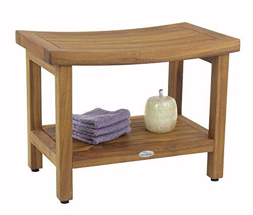 (Fully Assembled) AquaTeak Patented 24" Sumba Teak Shower Bench with Shelf
