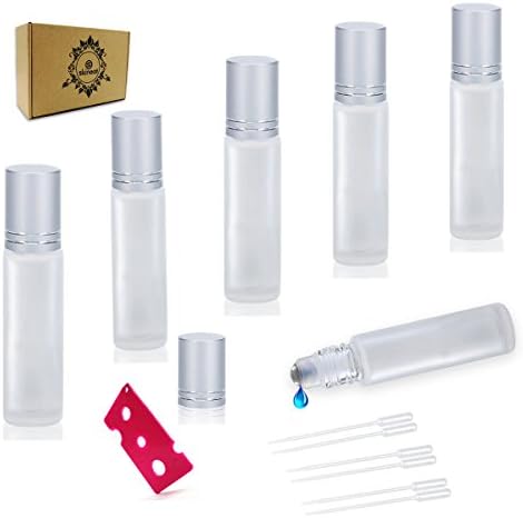 6 Pcs 10ml Thick Amber Glass Roller Bottles On Essential Oil Empty Perfume Bottle 10cc Stainless Steel Roller Ball White
