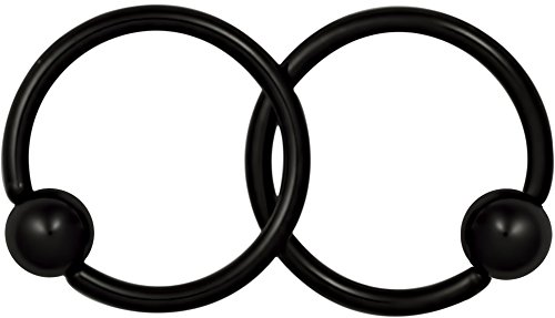 Pair of 2 rings: 16g 7/16 inch surgical steel black titanium ip p…