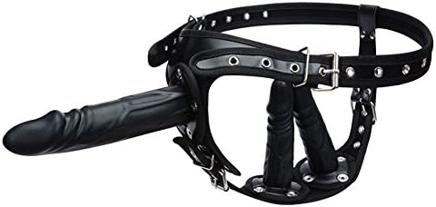Fanlisi Lesbian Strap on Harness Personal Massager with 3 Removable Heads for Women PU Leather Like T-back Pants
