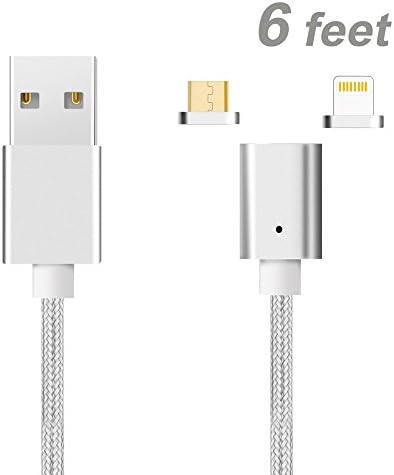 Animoeco 4th generation Magnetic Charger Cable Nylon Braid Charging &amp; Data Transfer 6 Feet for Smart Phone and Tablets android Micro-USB and iPhone Product (silver)